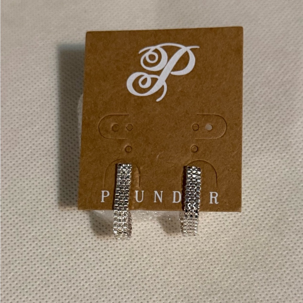Plunder Silver Crystal-Textured Huggie Earrings